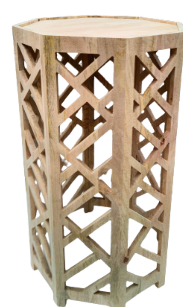 Beautiful Large Fretwork Wood Pedestal (Natural) | Enchanted Home - GLA176