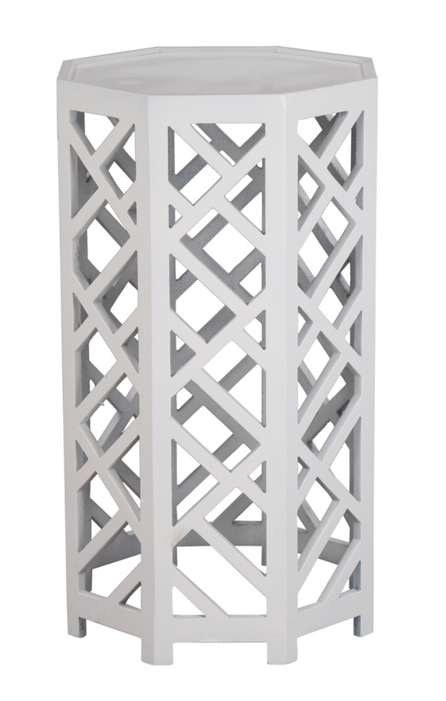 Beautiful Medium Fretwork Wood Pedestal(White) | Enchanted Home - GLA175