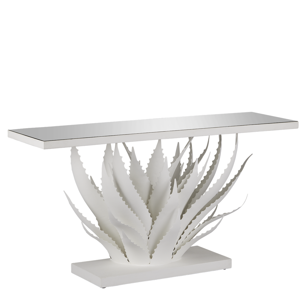 Currey & Company 60.25" Agave White Wrought Iron Console Table