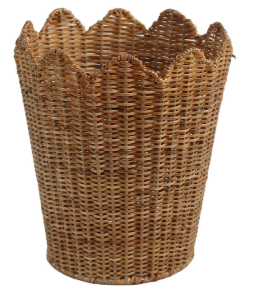 Stylish Scalloped Natural Wicker Waste Paper Basket | Enchanted Home - GLA169