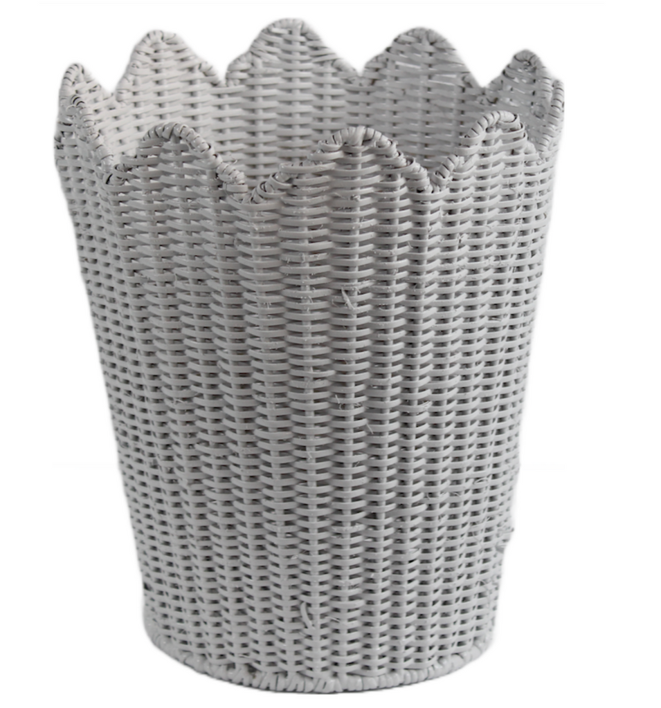 Stylish Scalloped White Wicker Waste Paper Basket | Enchanted Home - GLA170
