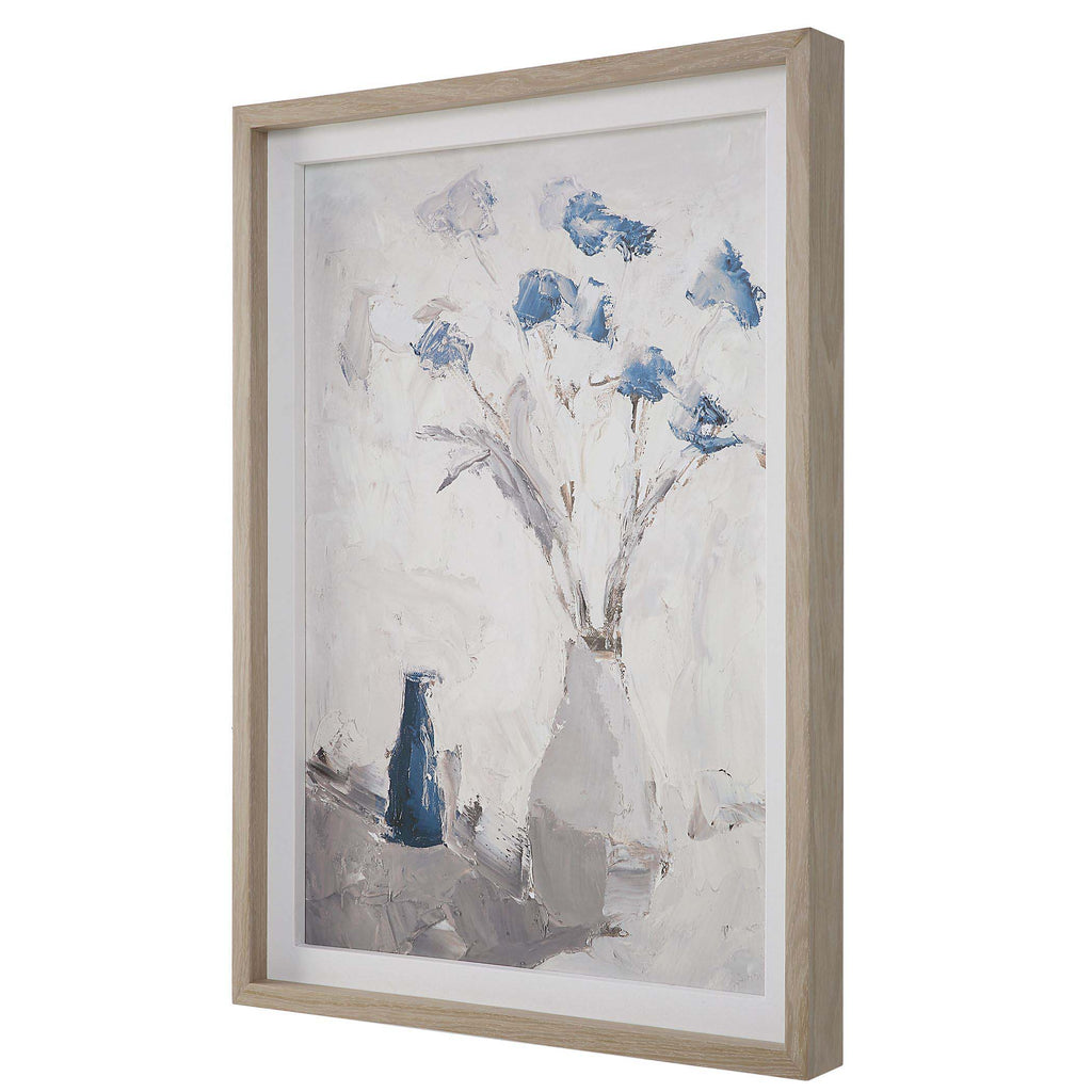Blue Flowers In Vase Framed Print | Uttermost - 32287