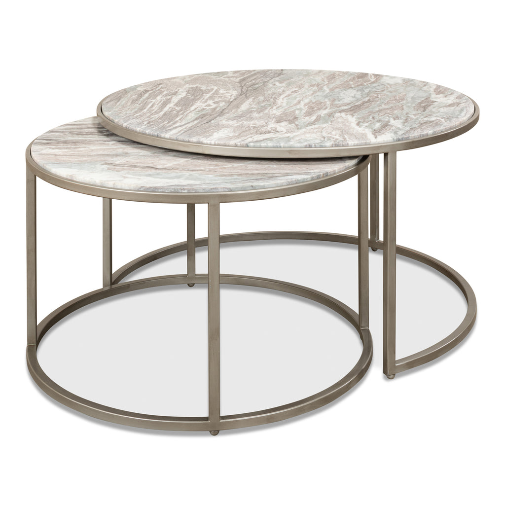 Set Of 2 Round Nesting Tables Marble Top | Sarreid Ltd - 52872