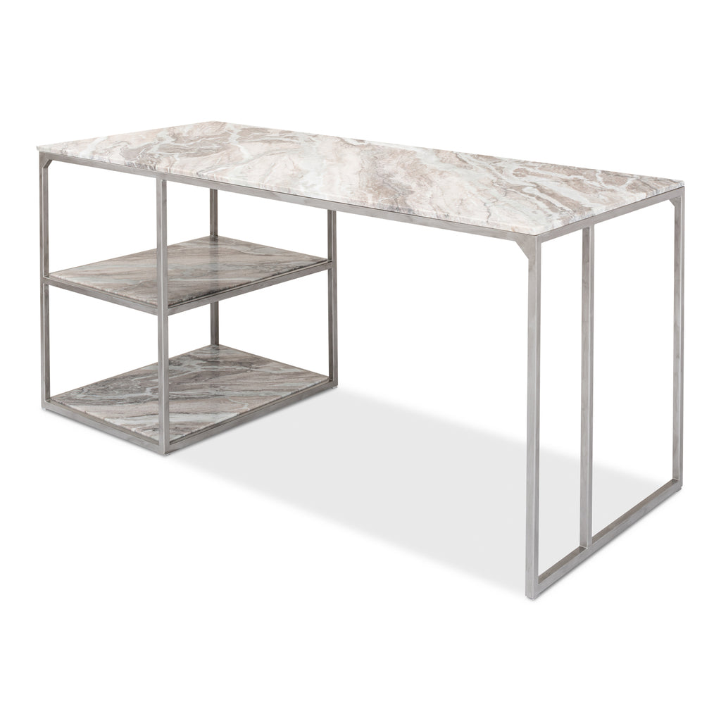Open Desk With Shelves Marble Top | Sarreid Ltd - 52874