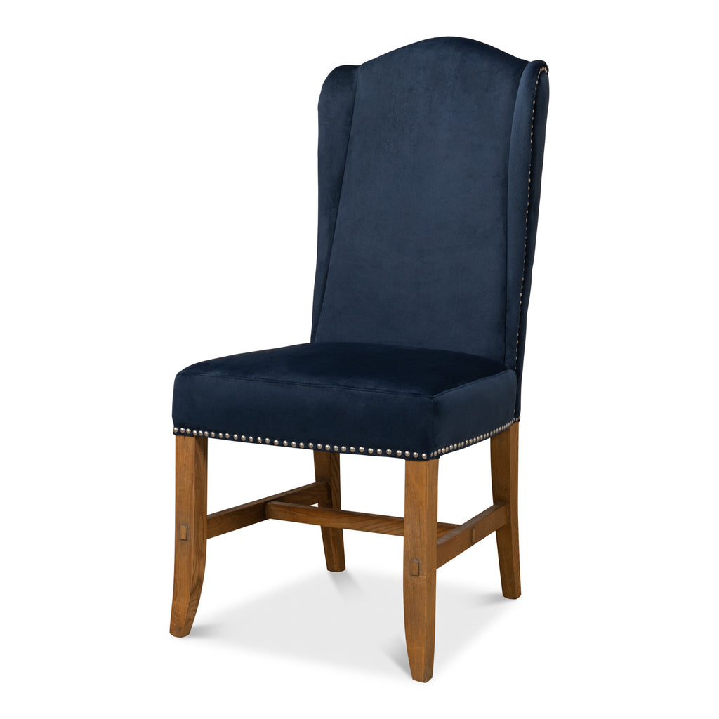 High Back Dining Chair Blue Velvet | Sarreid Ltd - 53028