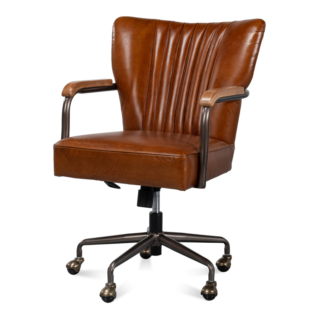 Parker Office Chair Vintage Havana Lthr | Sarreid Ltd - 53105