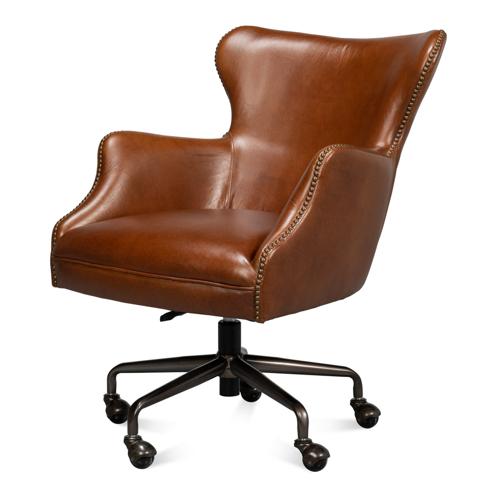 Andrew Jackson Desk Chair Havana Leather | Sarreid Ltd - 53124