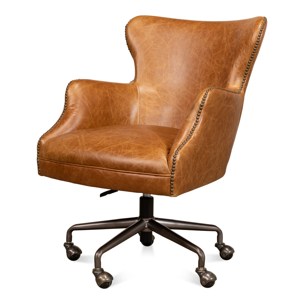 Andrew Jackson Desk Chair Cuba Brown | Sarreid Ltd - 53125