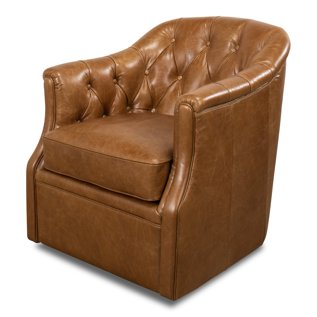 Coolidge Leather Swivel Chair Cuba Brn | Sarreid Ltd - 53470