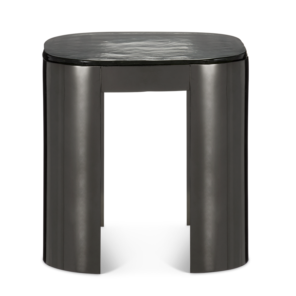Currey & Company 16.5" Sev Graphite Accent Table With Cast Glass