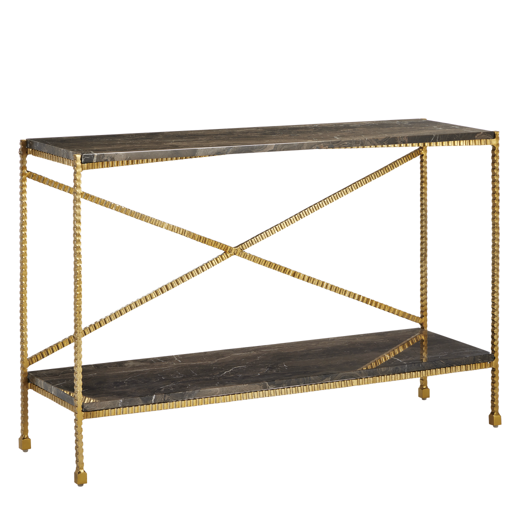 Currey & Company 48" Flying Gold Cappuccino Marble Console Table
