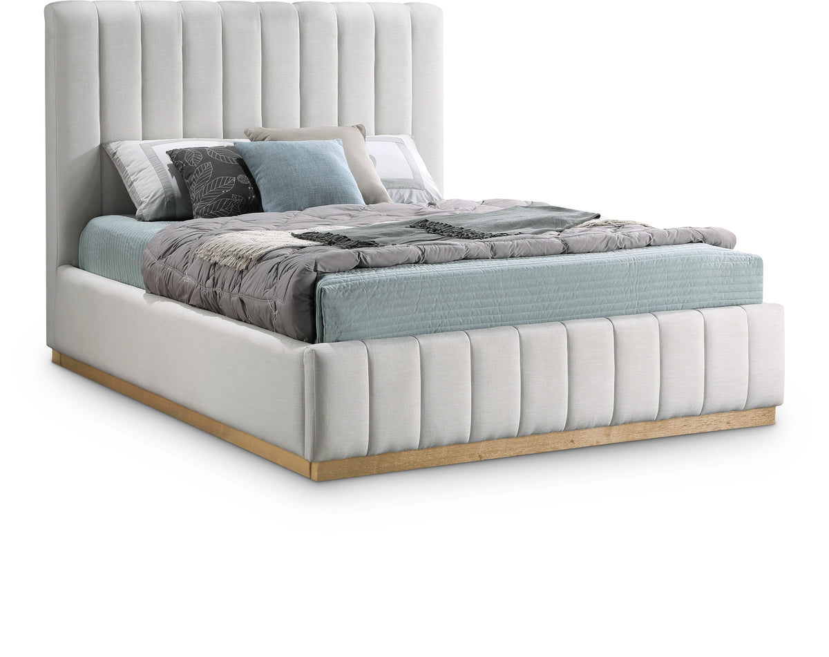 Lucia Cream Linen Textured Fabric Upholstered Full Bed | Meridian ...
