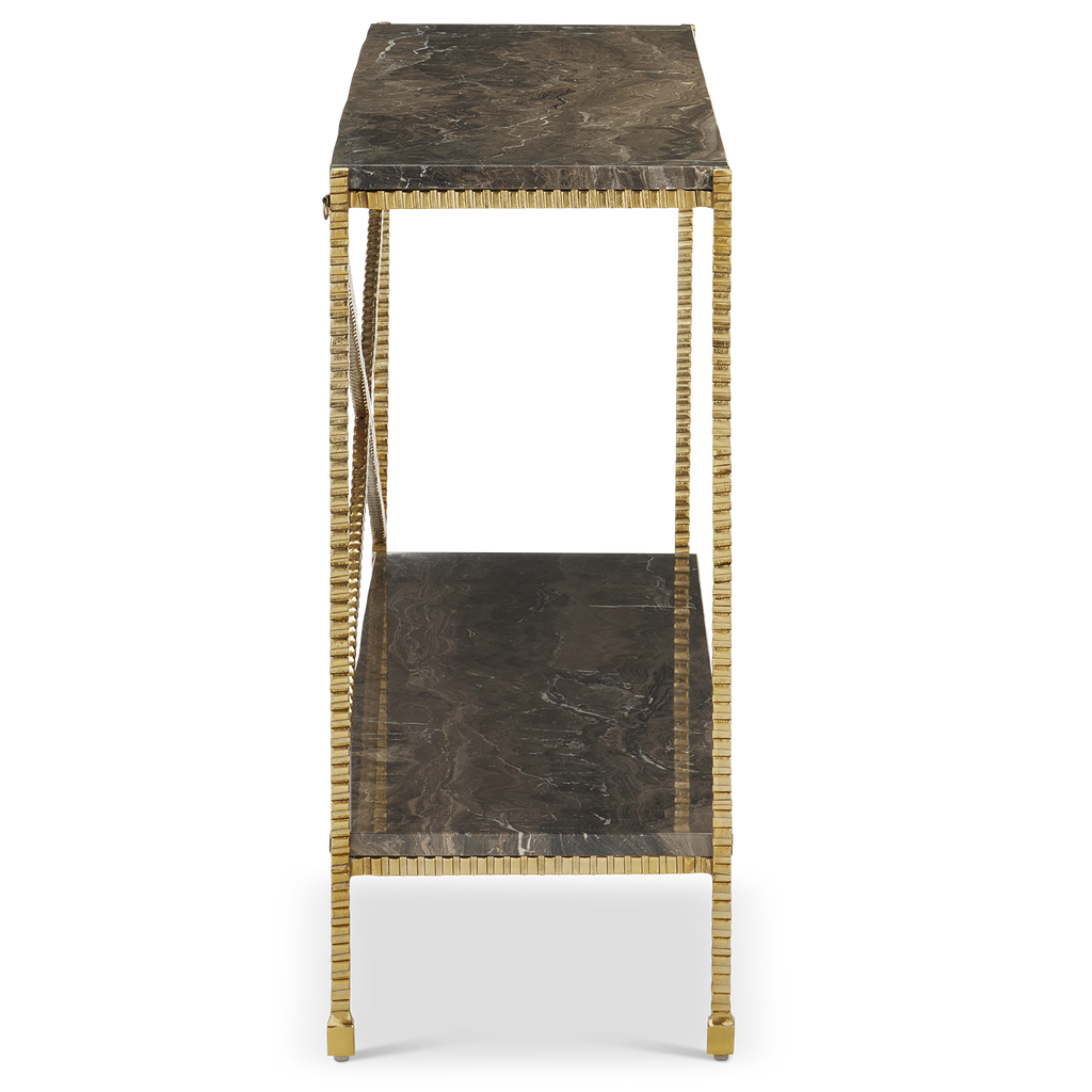 Currey & Company 48" Flying Gold Cappuccino Marble Console Table