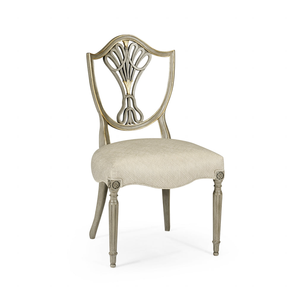 Buckingham Sheraton Grey & Gilded Dining Side Chair | Jonathan Charles - 495819-SC-PBG-F200