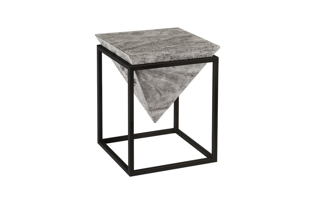 Inverted Pyramid Side Table, Gray Stone, Wood/Metal, Black, Sm | Phillips Collection - TH99493