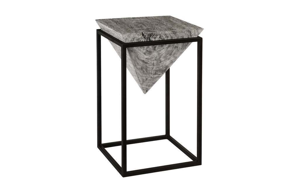 Inverted Pyramid Side Table, Gray Stone, Wood/Metal, Black, Lg | Phillips Collection - TH99492
