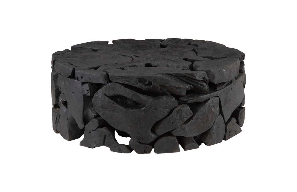 Teak Chunk Round Coffee Table, Black | Phillips Collection - ID104053