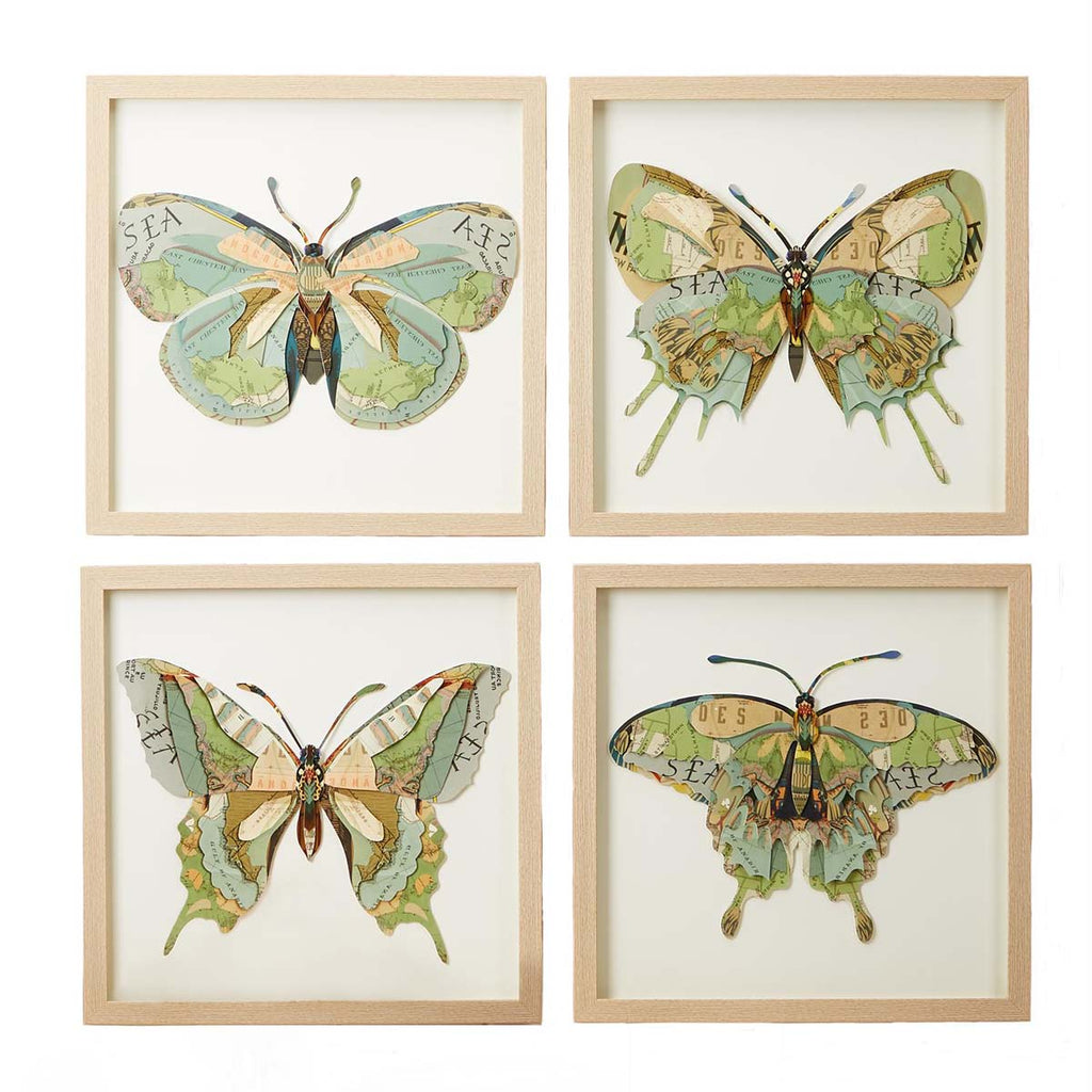 Two's Company Papillon Butterfly Paper Collage Wall Art - Paper/PS/Glass (set of 4)