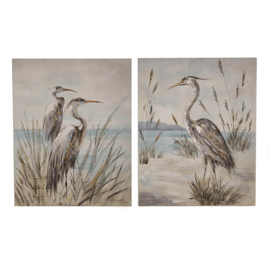 Two's Company Shore Bird Hand-Painted Wall Art - Canvas (set of 2)
