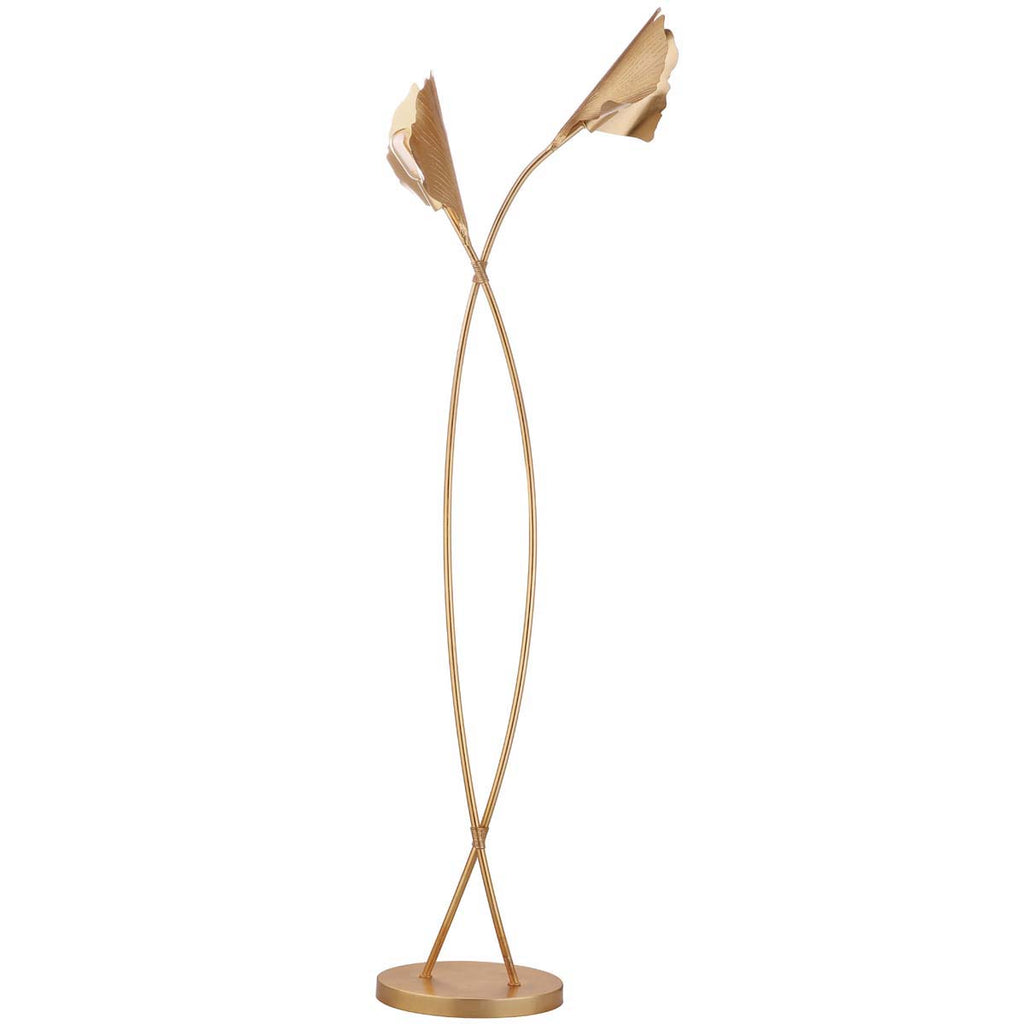 Safavieh Merrigan Ginkgo Leaf Floor Lamp-Gold Leaf