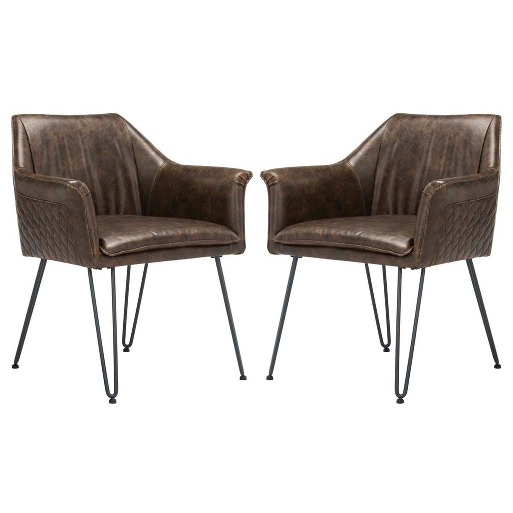 Safavieh Esme 19''H Mid Century Modern Leather Dining Chair-Brown (Set of 2)