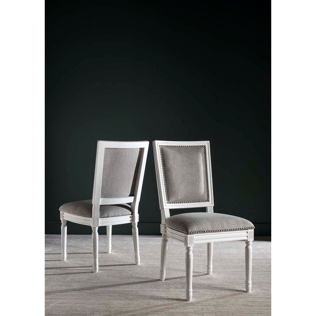 Safavieh Buchanan 19''H French Brasserie Linen Rect Side Chair Silver Nail Heads-Light Grey/Cream (Set of 2)