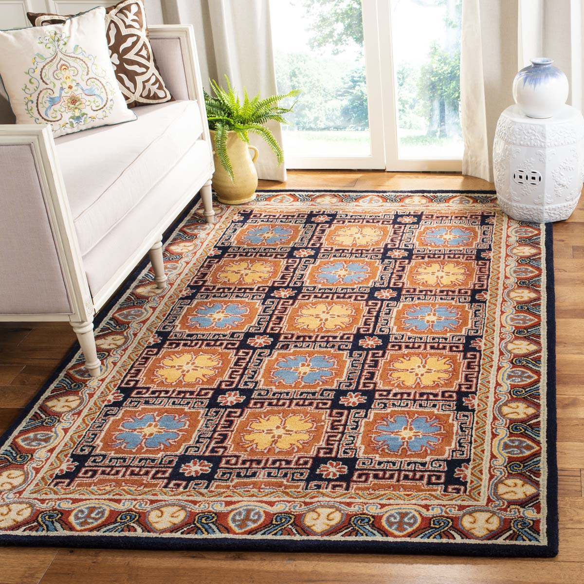 Safavieh Heritage Rug Collection HG742N Navy / Orange Safavieh Home