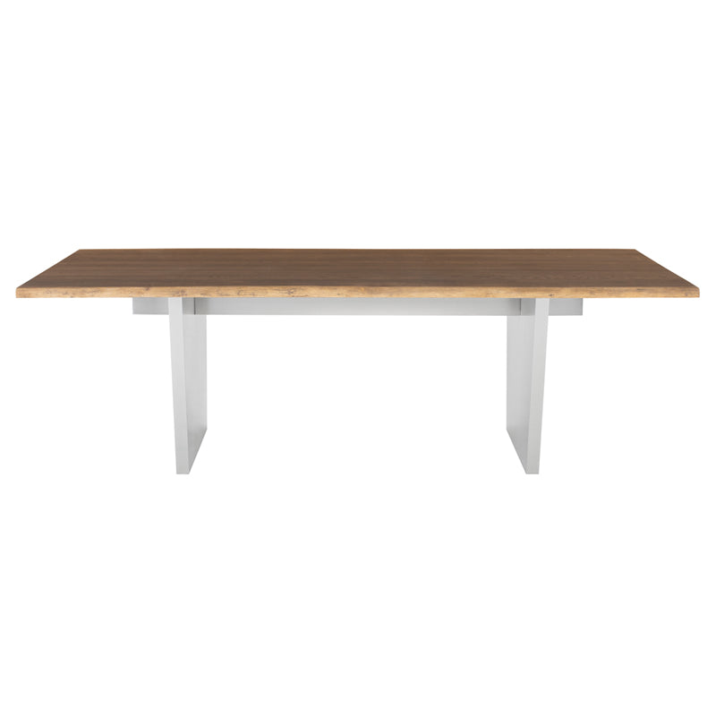 Aiden Seared Oak Top Brushed Stainless Legs Dining Table | Nuevo - HGNA452