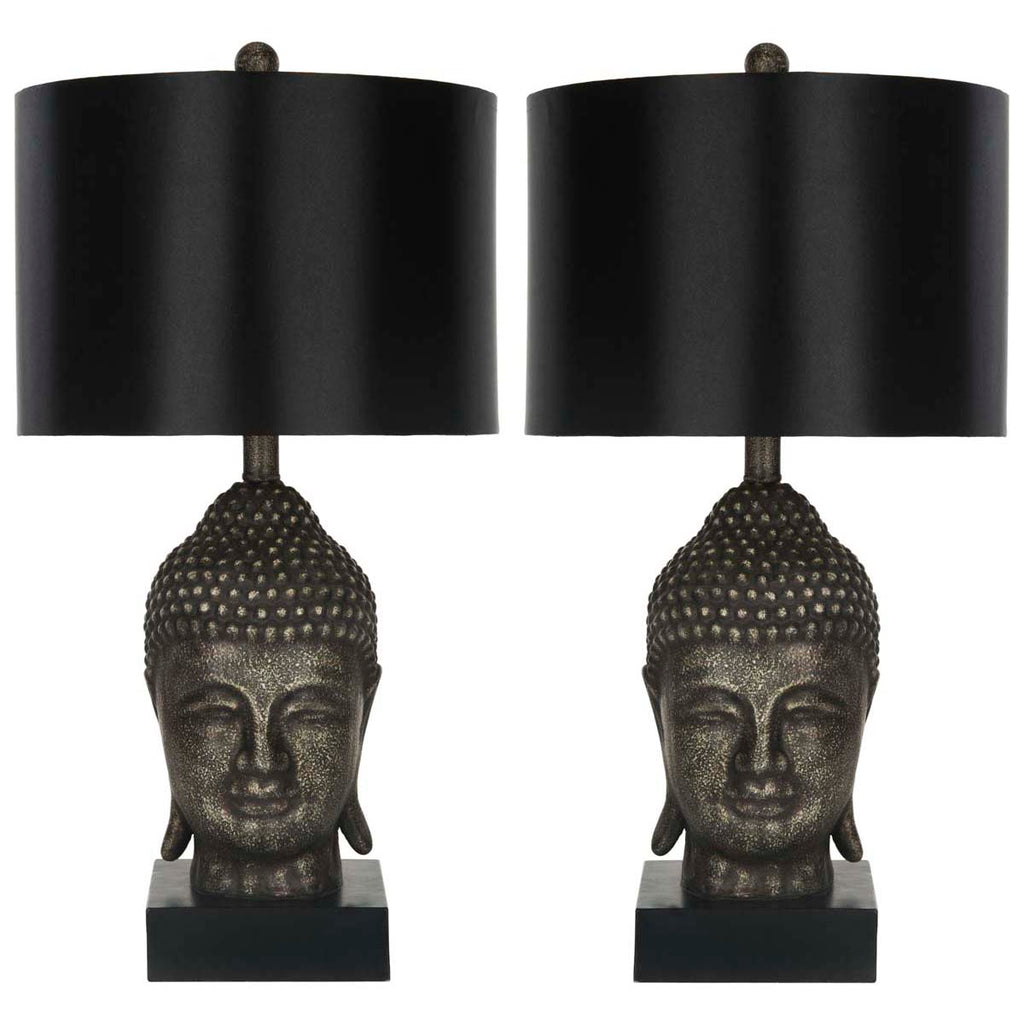 Safavieh Golden 25 Inch H Buddha Table Lamp-Black/Grey (Set of 2)