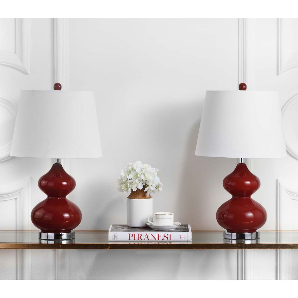 Safavieh Eva 24 Inch H Double Gourd Glass Lamp - Red (Set of 2)