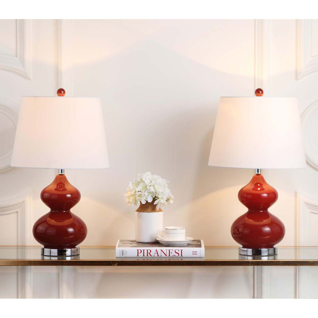 Safavieh Eva 24 Inch H Double Gourd Glass Lamp - Red (Set of 2)