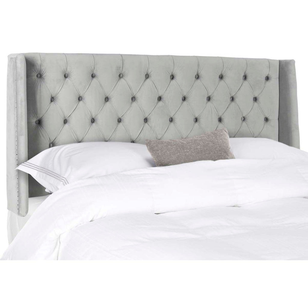 Safavieh London Pewter Tufted Winged Headboard - Flat Nail Heads - Pewter