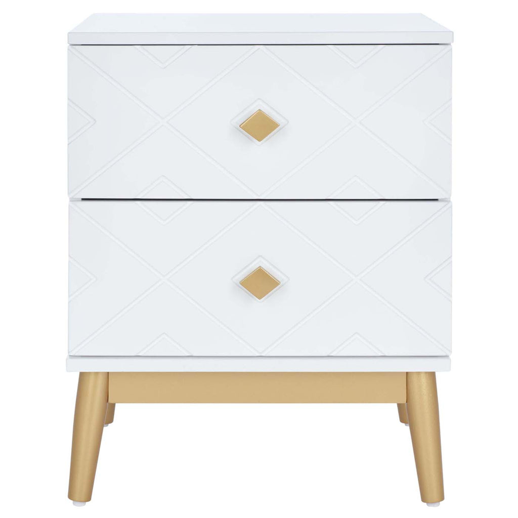 Safavieh Wilfred 2 Drawer Patterned Night Stand - White / Gold