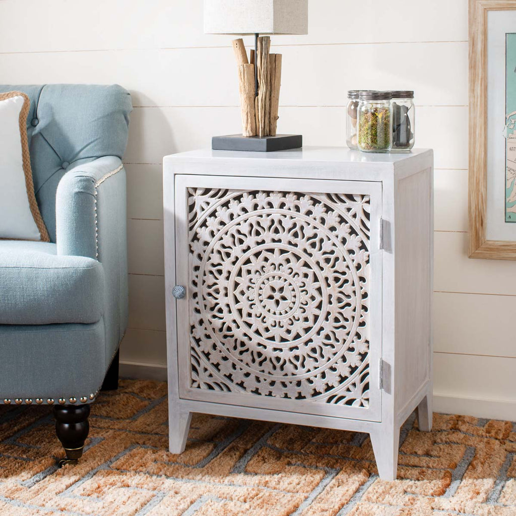 Safavieh Thea 1 Door Carved Nightstand - White Washed