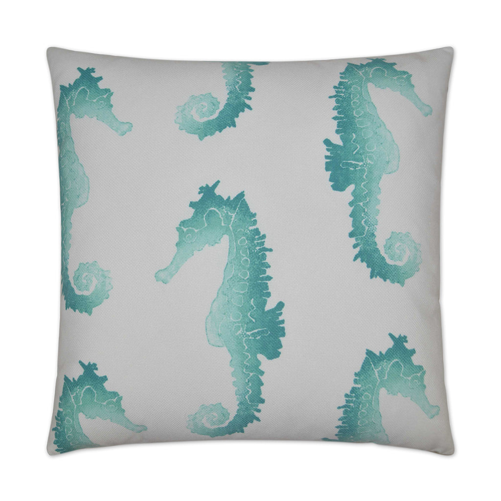 Seahorse Outdoor Throw Pillow - Turquoise | DV KAP