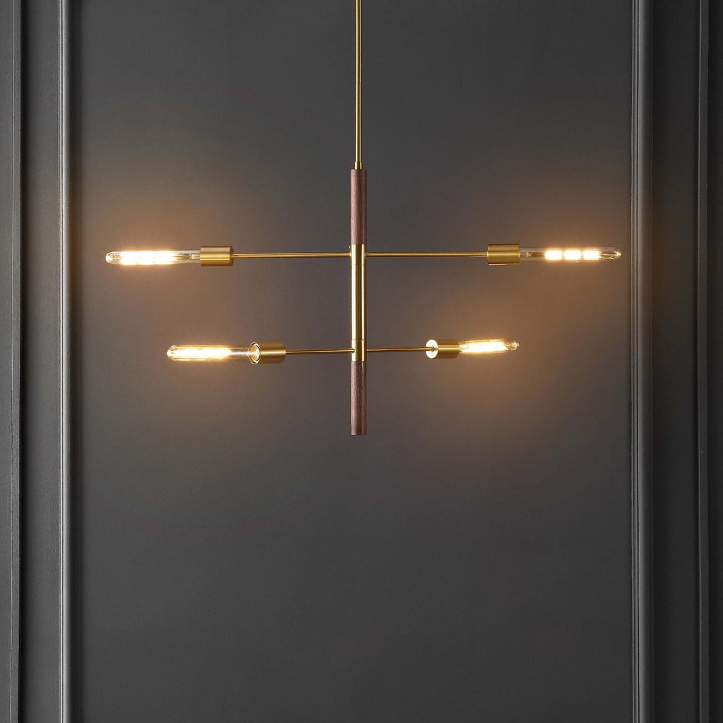 Safavieh Viceroy 4 Light Extendable Pendant - Brass / Walnut