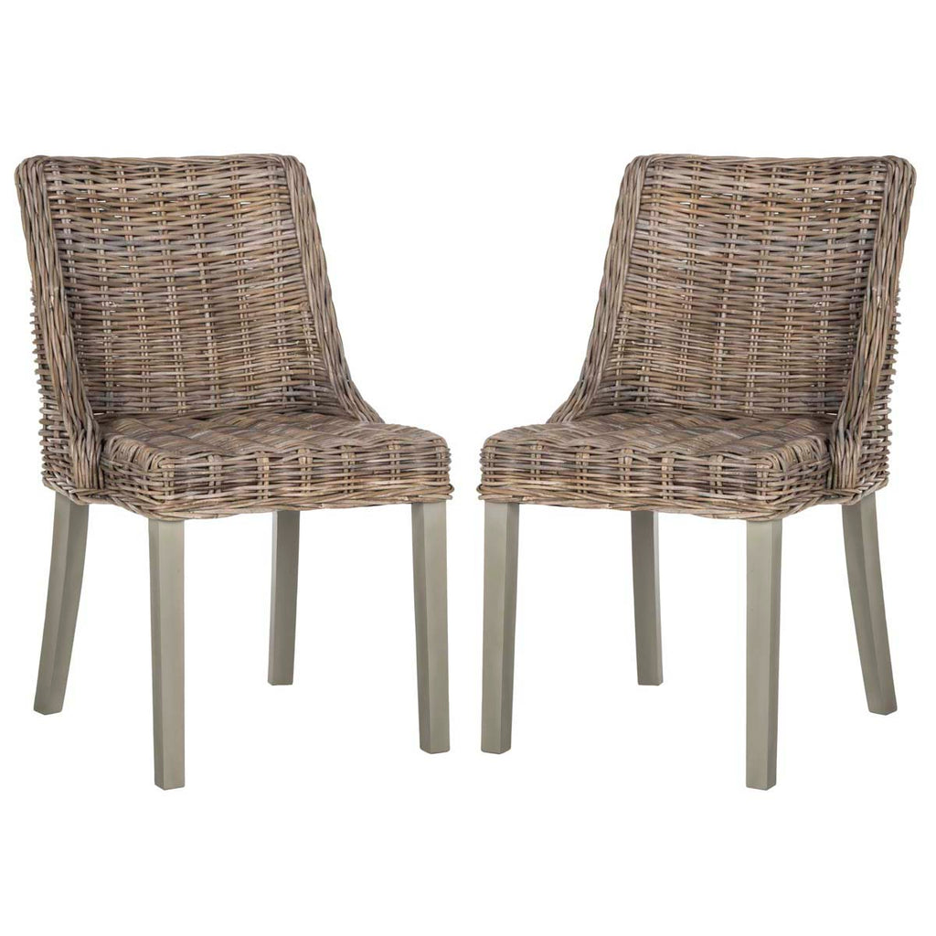 Safavieh Caprice 18''H Wicker Dining Chair With Leather Handle-Grey (Set of 2)