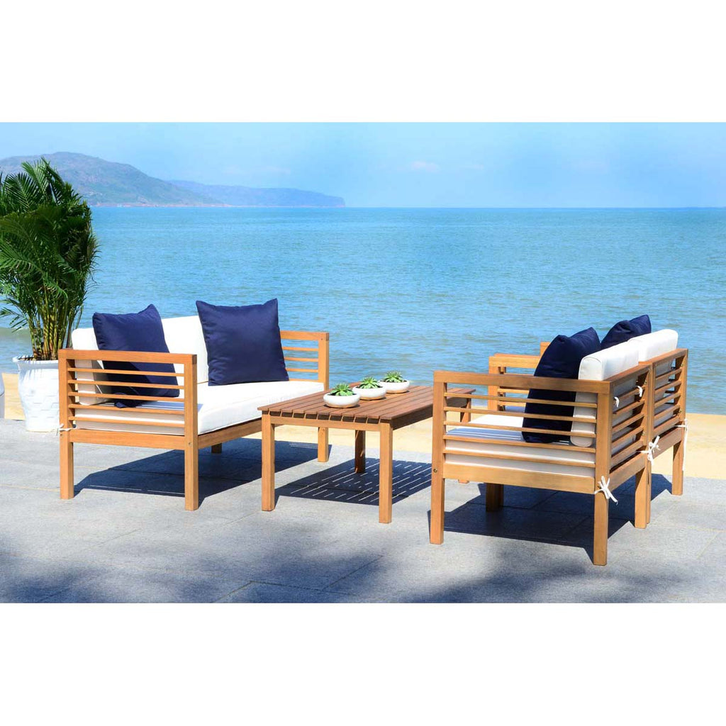 Safavieh Alda 4 Pc Outdoor Set With Accent Pillows - Natural/Beige/Navy