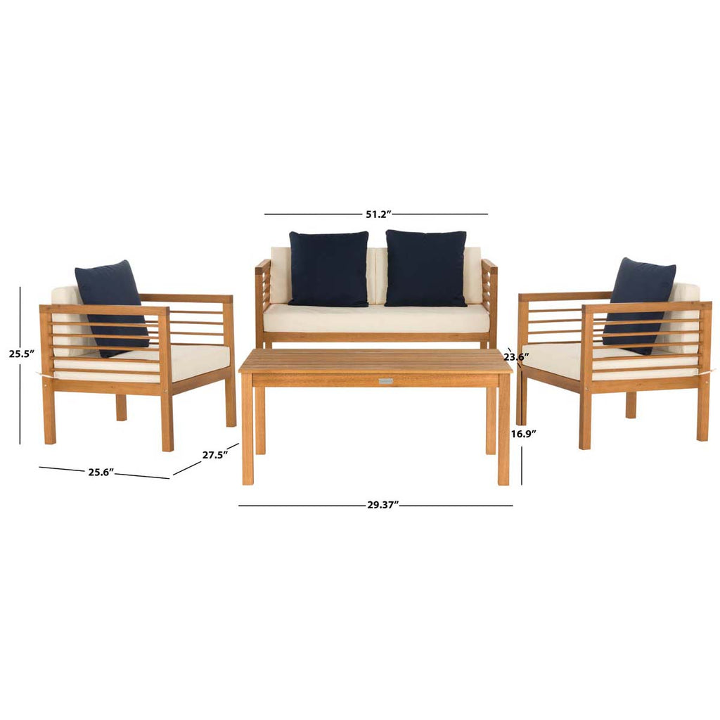 Safavieh Alda 4 Pc Outdoor Set With Accent Pillows - Natural/Beige/Navy