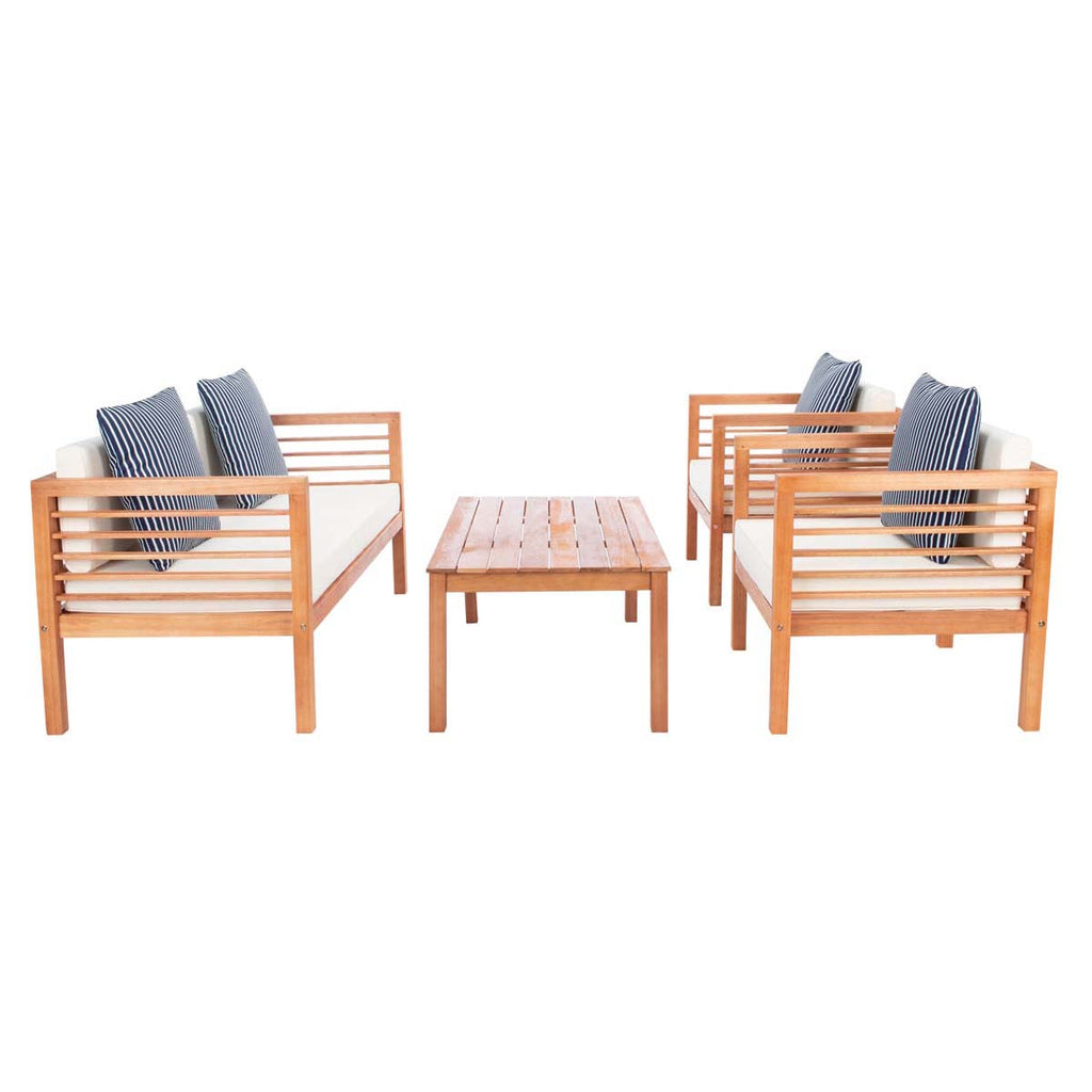 Safavieh Alda 4 Pc Outdoor Set With Accent Pillows - Natural/Beige/Nvywht