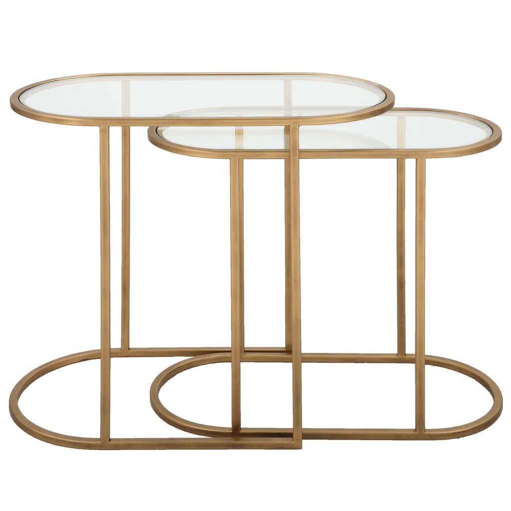 Home Decor Burshed Brass Accent Table - S/2