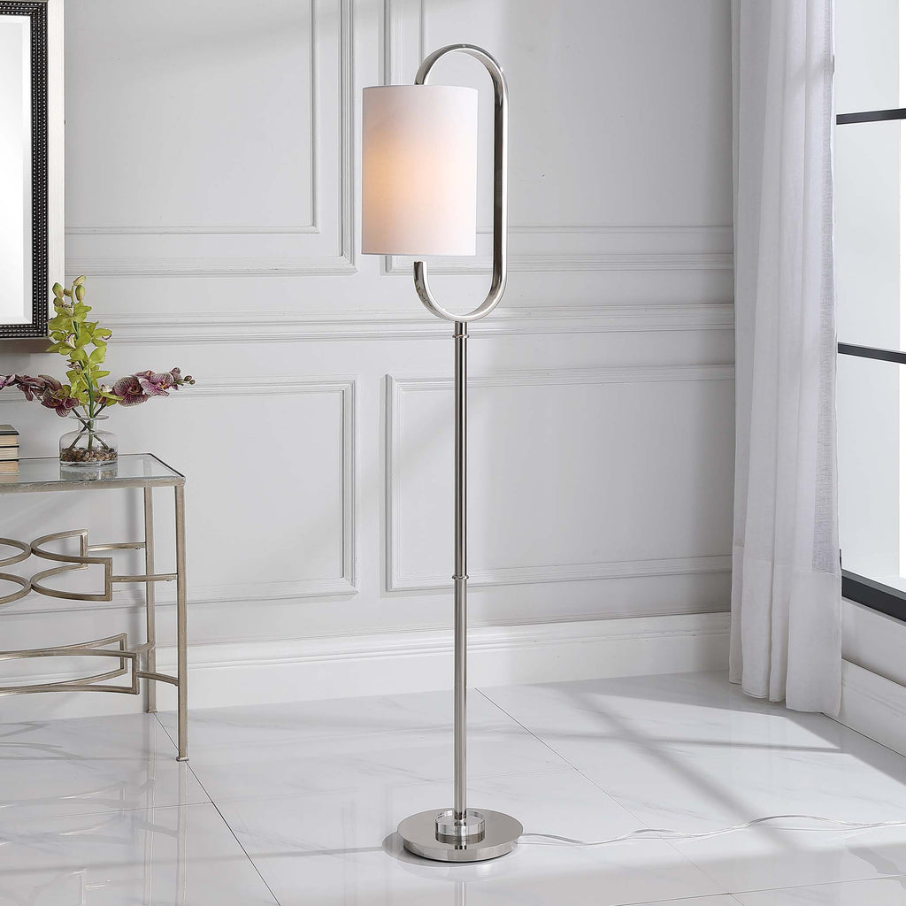 Home Decor Oval Metal Strap Base Floor Lamp- Polished Nickel