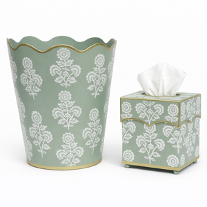 Green Floral Scalloped Wastepaper Basket & Tissue (2 Options)