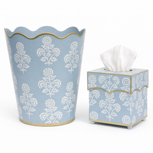 Slate Blue Floral Scalloped Wastepaper Basket & Tissue (2 Options)