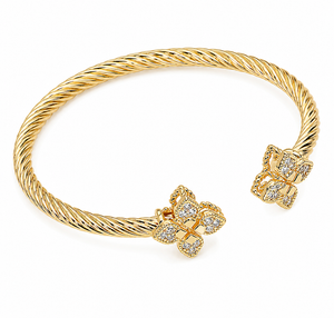 Golden Clover Pavé Open Cuff Bracelet