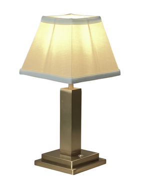 Gold Square Rechargeable Lamp with Blue Trim Shade