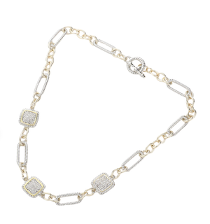 Two-Tone CZ Triple Square Toggle Necklace