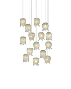 Polpo Green 15-Light Round Multi-Drop Pendant | Currey & Co - 9000-1398
