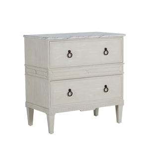 Archie Mindi Sungkai Wood Nightstand - 2 Drawers, Cerused White | Gabriella White - SCH-169275