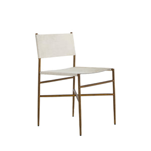 Landon Hair On Hide Leather Metal Tapered Legs Chair - Antique Brass Ivory | Gabriella White - SCH-175162